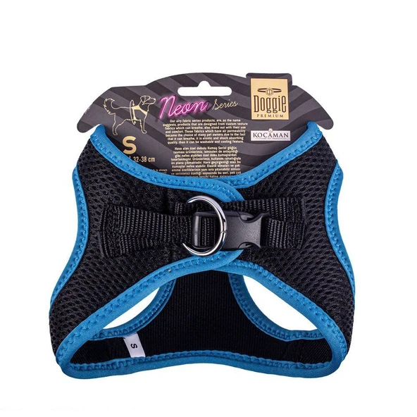 Doggie Havalı Dokuma Neon Küçük Irk Göğüs Tasması Mavi 32-38 cm (ANG-S) - Resim 2
