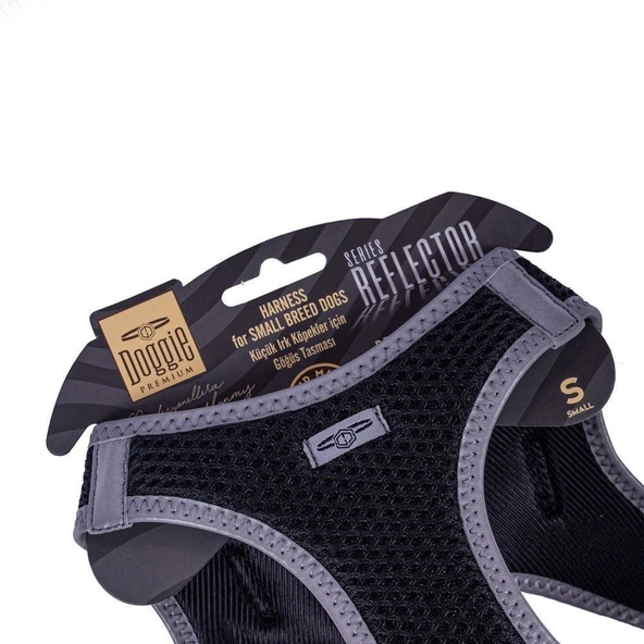 Doggie Havalı Dokuma Reflektörlü Küçük Irk Göğüs Tasması Siyah 32-38 cm (ARG-S) - Resim 3