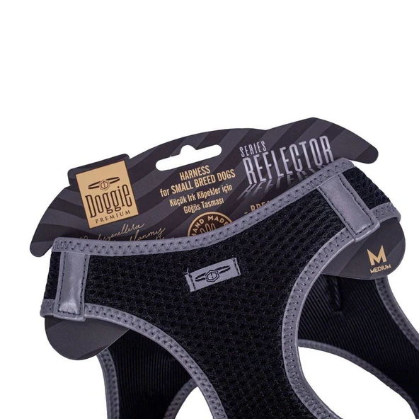 Doggie Havalı Dokuma Reflektörlü Küçük Irk Göğüs Tasması Siyah 38-44 cm (ARG-M) - Resim 6