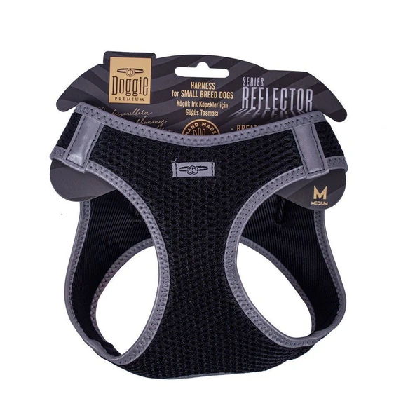 Doggie Havalı Dokuma Reflektörlü Küçük Irk Göğüs Tasması Siyah 38-44 cm (ARG-M) ürün görseli 1