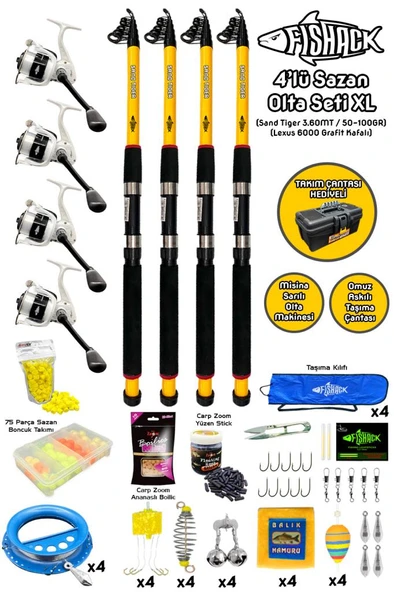 Tam Takım Sazan Olta Seti - 4'lü Set - XL - 3.60MT/50-100GR ürün görseli 1