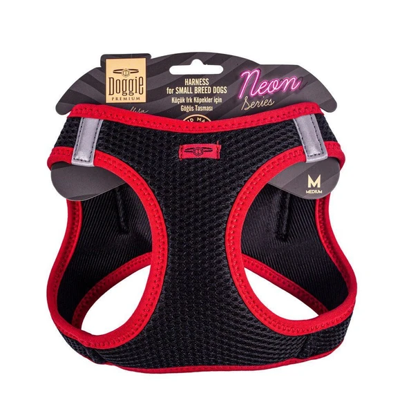 Doggie Havalı Dokuma Neon Küçük Irk Göğüs Tasması Kırmızı 38-44 cm (ANG-M) - 1