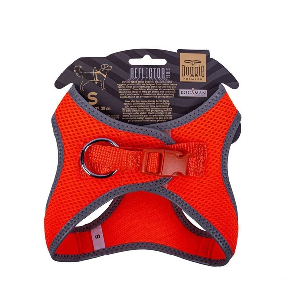 Doggie Havalı Dokuma Reflektörlü Küçük Irk Göğüs Tasması Orange 32-38 cm(ARG-S) - Resim 2