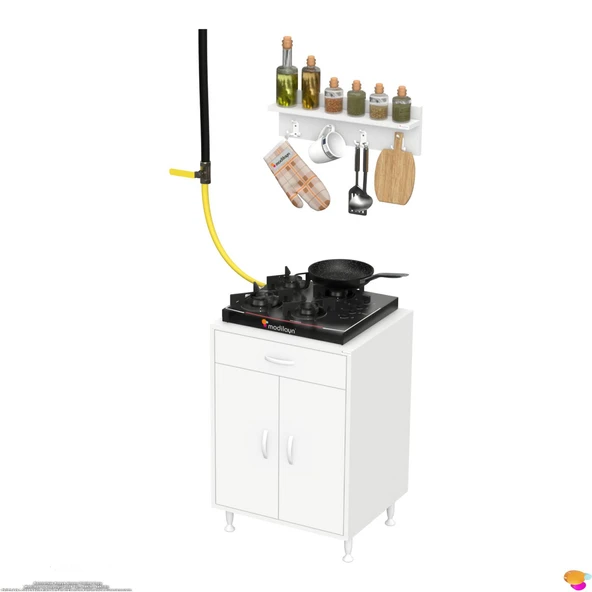 Modilayn QPLAS (M) Set Ocak Altı Dolap 60x88x48 cm. Çekmeceli, kapaklı, raflı ve baharat raflı. - 7