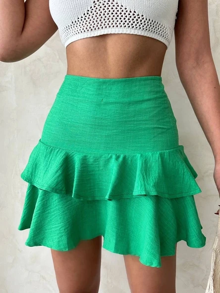 Valonlu fırfırlı etek yeşil s24681 ürün görseli 1