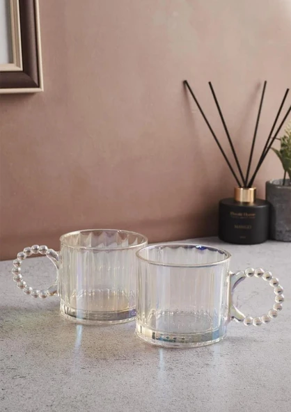 Ringo Luster 2'li Cam Kupa Seti - Boncuklu Kulp 2x325 ML - 2