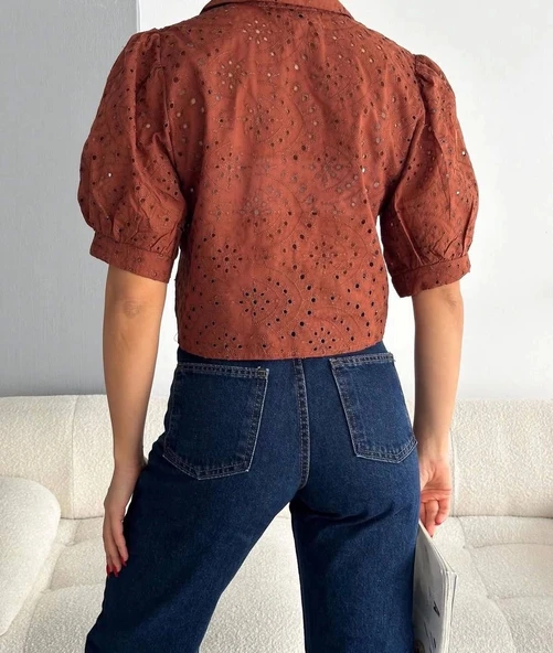 Brodeli crop gömlek s1023 - Resim 3