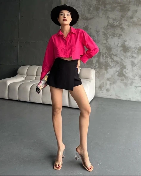 Poplin crop gömlek fuşya s3060 ürün görseli