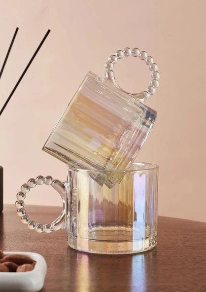 Ringo Luster 2'li Cam Kupa Seti - Boncuklu Kulp 2x325 ML