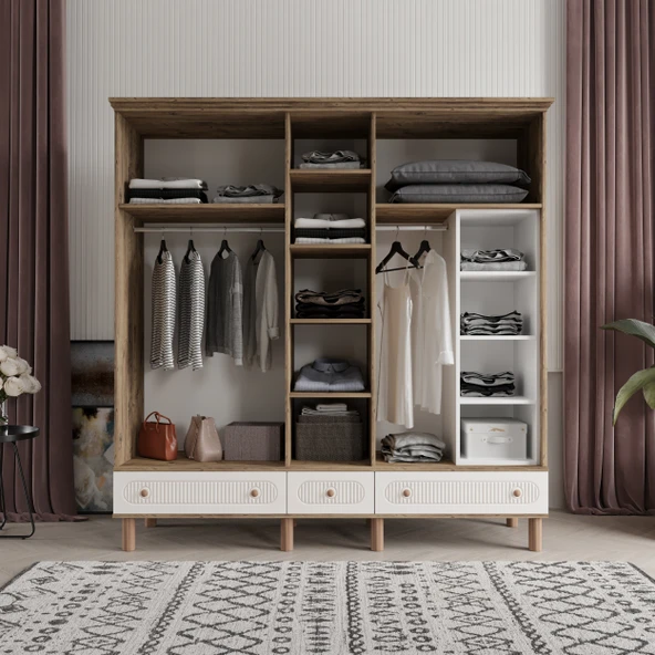 Comiet Soho 5 Kapaklı Aynalı Çekmeceli MDF Aytaşı Gardırop - 3