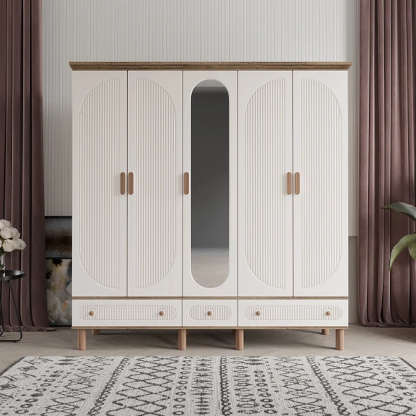 Comiet Soho 5 Kapaklı Aynalı Çekmeceli MDF Aytaşı Gardırop - 1