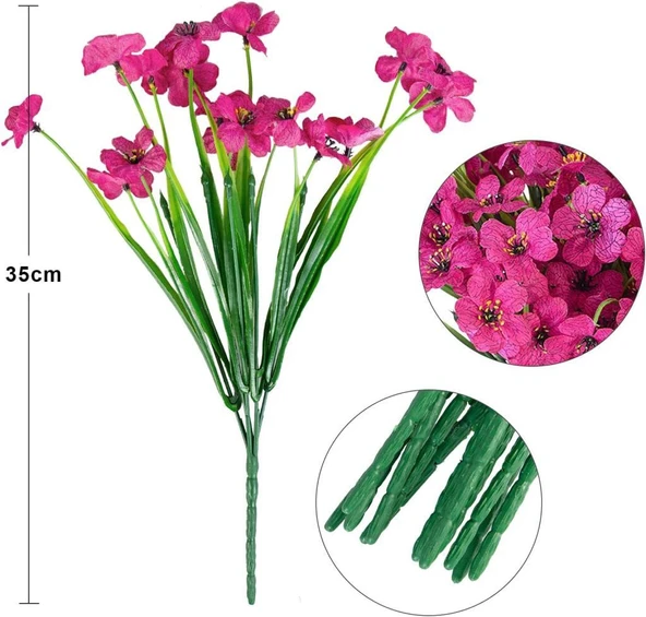 Nettenevime 12li Set Yapay Çiçek Sazlı Mine Fuşya Renk 5 Dallı 33cm - 2