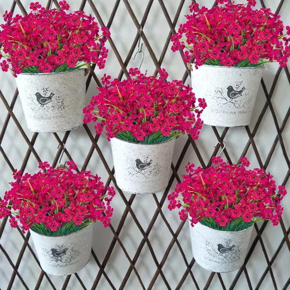 Nettenevime 12li Set Yapay Çiçek Sazlı Mine Fuşya Renk 5 Dallı 33cm - 8