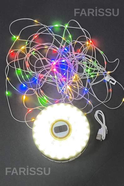 Güneş Enerjili Çok Fonksiyonlu Kamp Lambası ve 12 Metre RGB LED Işık Şeridi - USB Powerbank Özellikli - 3