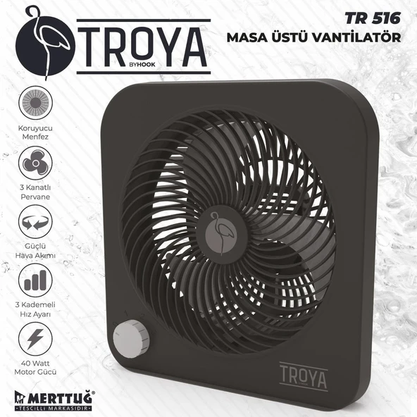 Troya Tr-516 Masaüstü Vantilatör 3 Kanatlı 3 Kademeli Vantilatör - 1