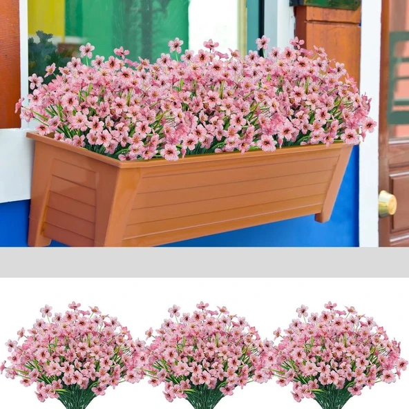 Nettenevime 12li Set Yapay Çiçek Sazlı Mine Pembe Renk 5 Dallı 33cm - Resim 5