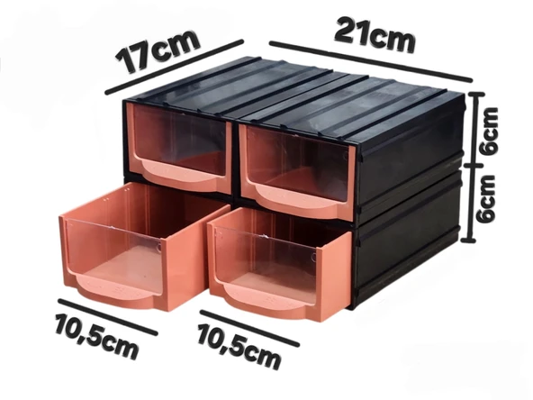Plastik 4 Şeffaf Çekmeceli Kutu Küçük Organizer Çekmece Avadanlık ürün görseli