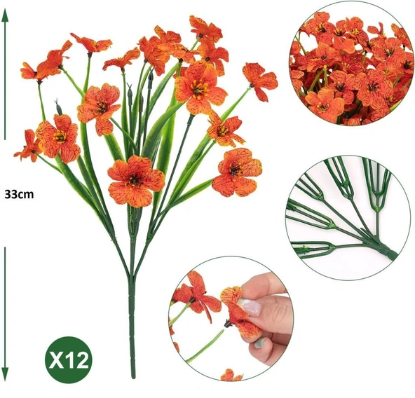 Nettenevime 12li Set Yapay Çiçek Sazlı Mine Turuncu Renk 5 Dallı 33cm - Resim 2