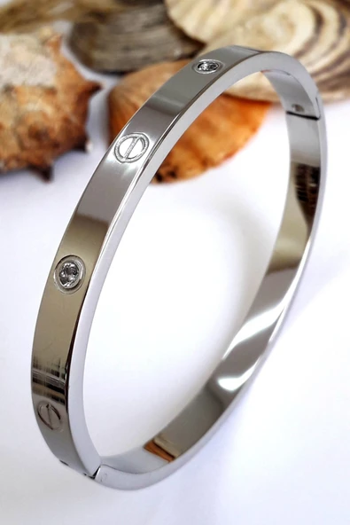 Alaşım kartier Kelepçe Taşlı  Gold Gümüş Rose Gold Çivi Bileklikler - 4