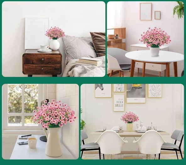 Nettenevime 12li Set Yapay Çiçek Sazlı Mine Pembe Renk 5 Dallı 33cm - Resim 3