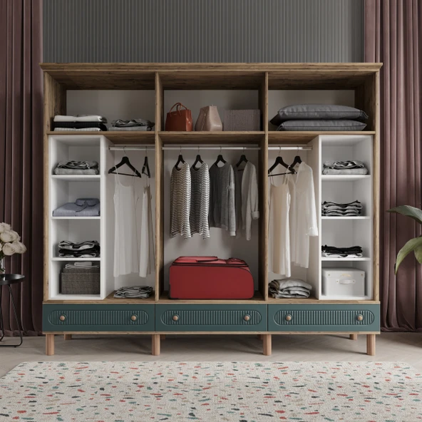 Comiet Soho 6 Kapaklı Aynalı Çekmeceli MDF Yeşil  Gardırop - 3