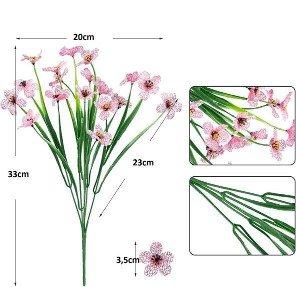 Nettenevime 12li Set Yapay Çiçek Sazlı Mine Pembe Renk 5 Dallı 33cm - Resim 2