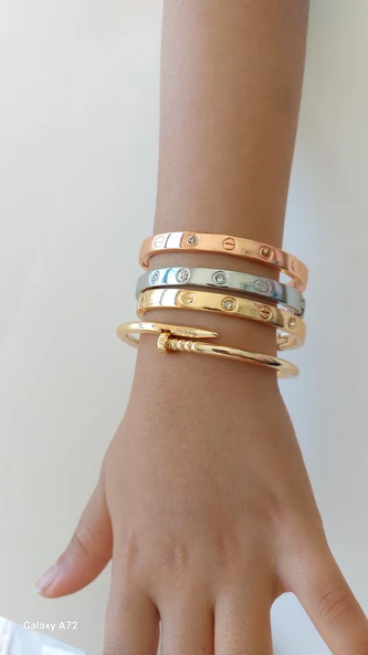 Alaşım kartier Kelepçe Taşlı Gold Gümüş Rose Gold Çivi Bileklikler - 2