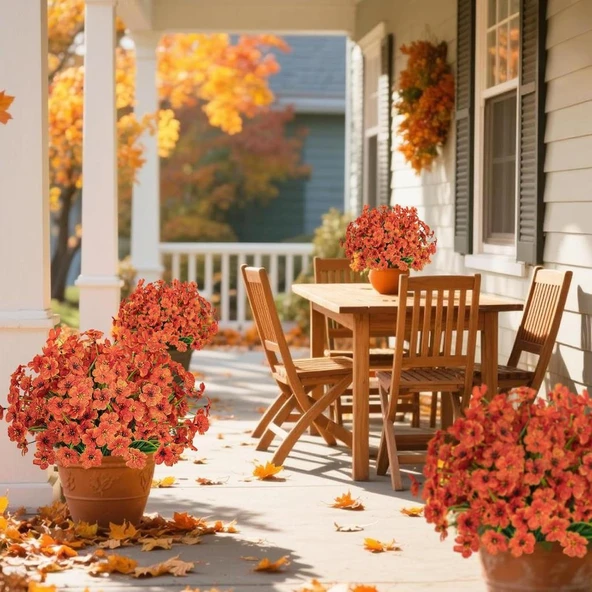 Nettenevime 12li Set Yapay Çiçek Sazlı Mine Turuncu Renk 5 Dallı 33cm - Resim 4