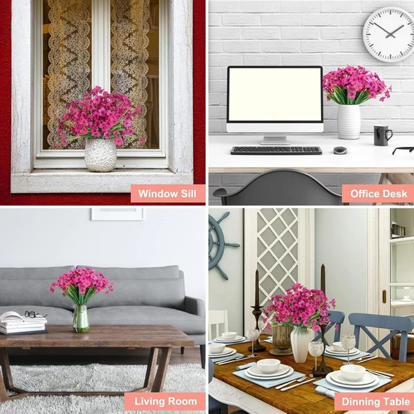 Nettenevime 12li Set Yapay Çiçek Sazlı Mine Fuşya Renk 5 Dallı 33cm - 5