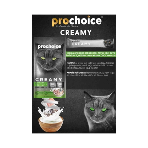 Pro Choice Creamy Tavuklu Keçi Sütlü Likit Ödül 4 x 15 gr x 4 Adet - 2