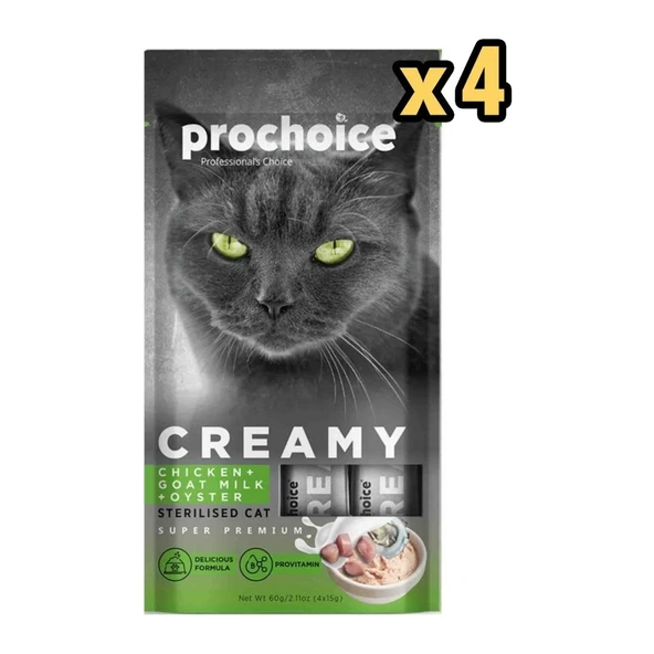Pro Choice Creamy Tavuklu Keçi Sütlü Likit Ödül 4 x 15 gr x 4 Adet