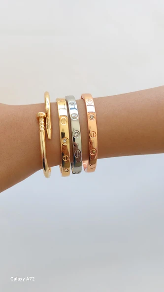 Alaşım kartier Kelepçe Taşlı  Gold Gümüş Rose Gold Çivi Bileklikler