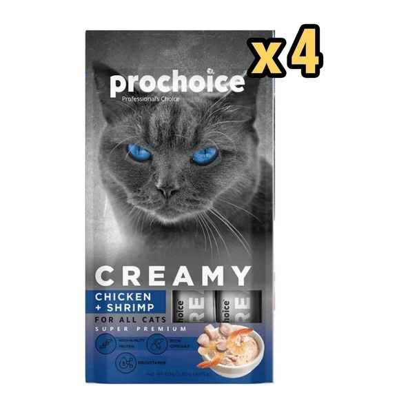 Pro Choice Creamy Tavuklu Karidesli Likit Ödül 4 x 15 gr x 4 Adet