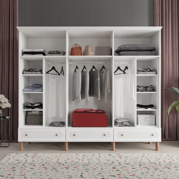 Comie Soho 6 Kapaklı Aynalı Çekmeceli MDF Beyaz Gardırop - 3
