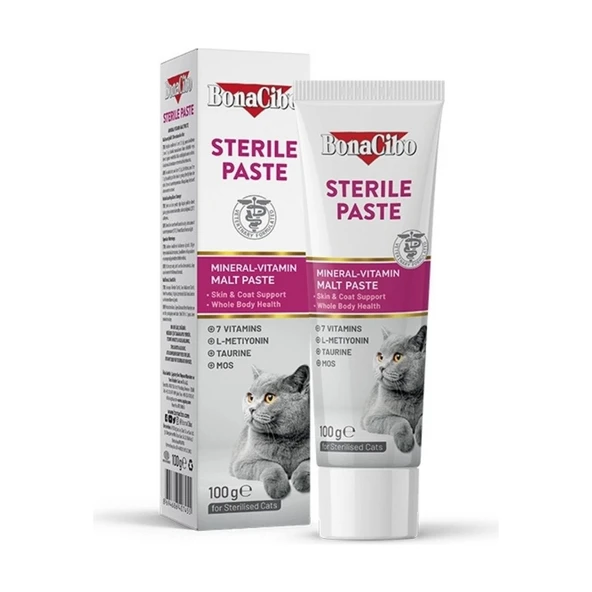 BonaCibo Sterile Paste Kısırlaştırılmış Kediler Için Mineral-Vitamin Destekli Malt Macun 100 ml