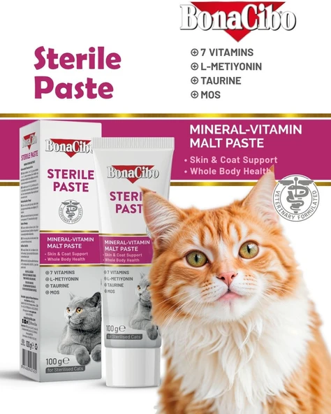 BonaCibo Sterile Paste Kısırlaştırılmış Kediler Için Mineral-Vitamin Destekli Malt Macun 100 ml ürün görseli 1