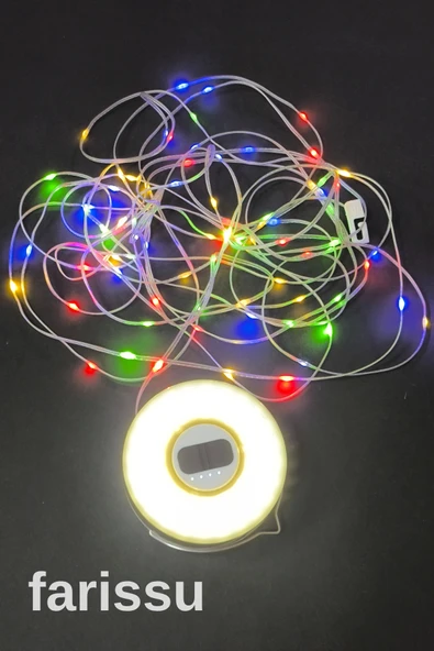 Güneş Enerjili Kamp Feneri ve 8 Metre 6 Modlu Renkli Peri LED Işık Seti | USB Şarjlı, Portatif ve Çok Fonksiyonlu