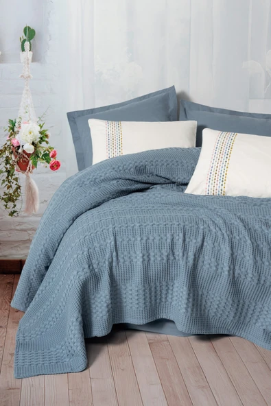 Cotton Box Aura Çift Kişilik Pike Takımı Pebble Pembe Fitted - Resim 4