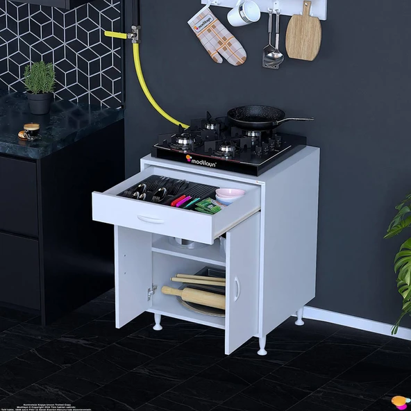 Modilayn QPLAS (M) Set Ocak Altı Dolap 65x88x48 cm Çekmeceli, Kapaklı 2 Göz Raf Bölmeli