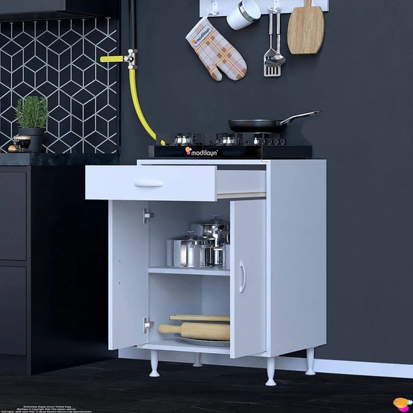 Modilayn QPLAS (M) Set Ocak Altı Dolap 65x88x48 cm Çekmeceli, Kapaklı 2 Göz Raf Bölmeli - 4