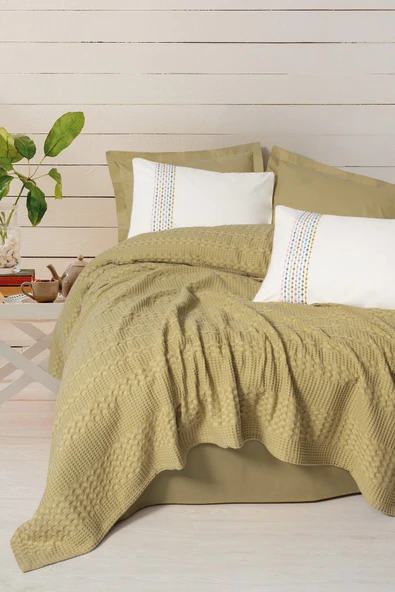 Cotton Box Aura Çift Kişilik Pike Takımı Pebble Pembe Fitted - Resim 2