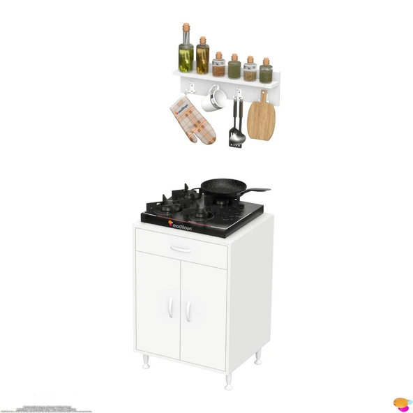 Modilayn DOQU (M) Set Ocak Altı Dolap 65x88x48 cm, Çekmeceli,Kapaklı, Tüp Bölmeli Ve Baharat Raflı - Resim 8
