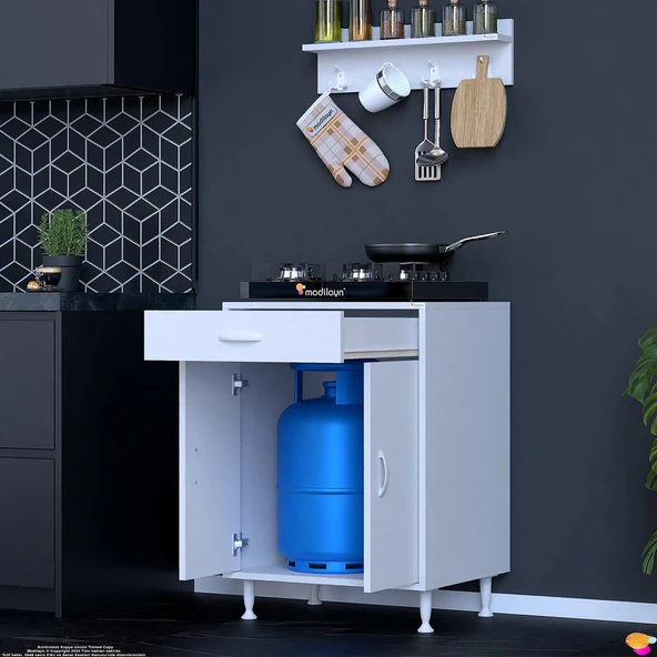 Modilayn DOQU (M) Set Ocak Altı Dolap 65x88x48 cm, Çekmeceli,Kapaklı, Tüp Bölmeli Ve Baharat Raflı ürün görseli 1