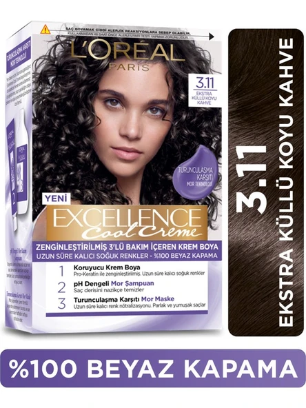 Excellence Cool Creme Saç Boyası – 3.11 Ekstra Küllü Koyu Kahve ürün görseli