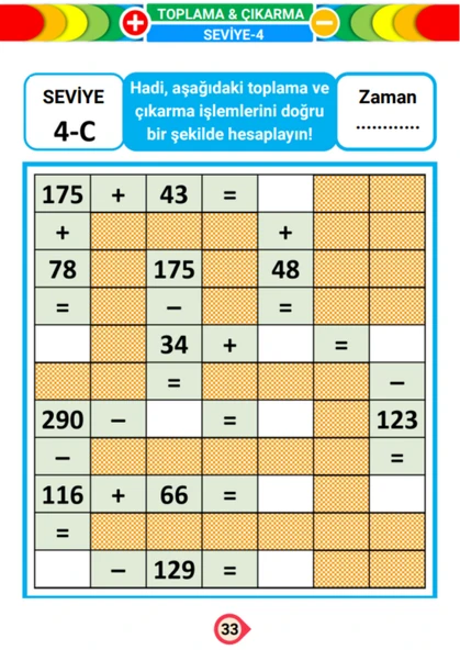 Herkes İçin Seviye Seviye Toplama Çıkarma YAZ SİL Kitabı - 5