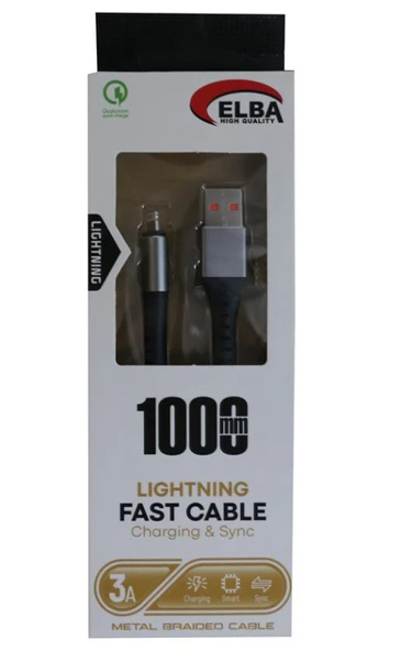 Elba 1Mt İphone Lightning 3A Hızlı Şarj Hasırlı Şarj Kablosu Beyaz | ELB27-IOS - Resim 2