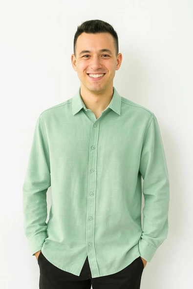 Huffa Erkek Pamuklu Müslin Uzun Kol Gömlek 7359 - Resim 2