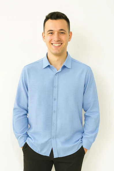 Huffa Erkek Pamuklu Müslin Uzun Kol Gömlek 7359 - Resim 3