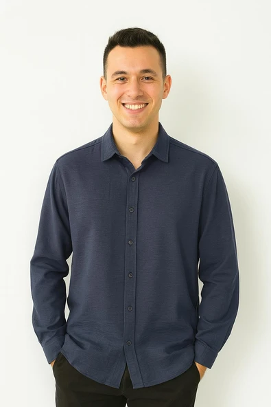 Huffa Erkek Pamuklu Müslin Uzun Kol Gömlek 7359 - Resim 4