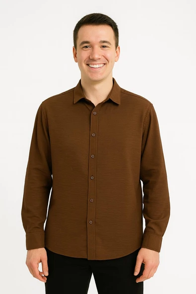 Huffa Erkek Pamuklu Müslin Uzun Kol Gömlek 7359 - Resim 8